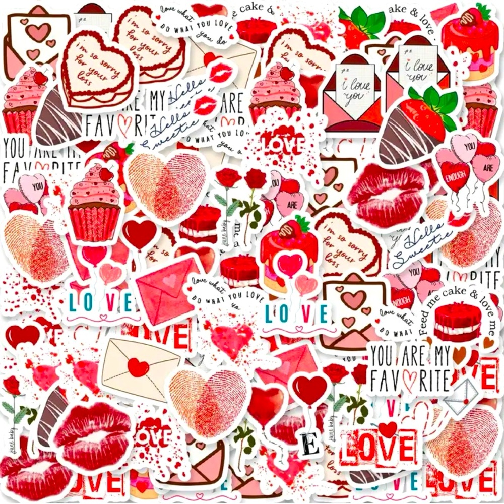 46 Love Theme Stickers Cake Valentine Letters Balloons
